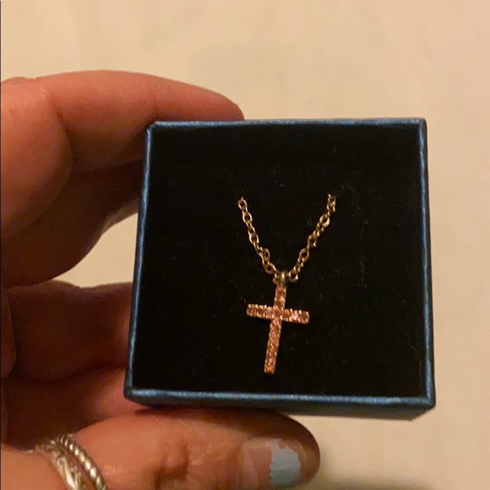 pink sapphire cross necklace and earrings